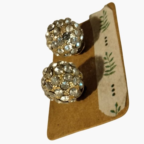 Crystal Rhinestone Ball Earrings Stud Globe Orb Bling Glam - Picture 2 of 4